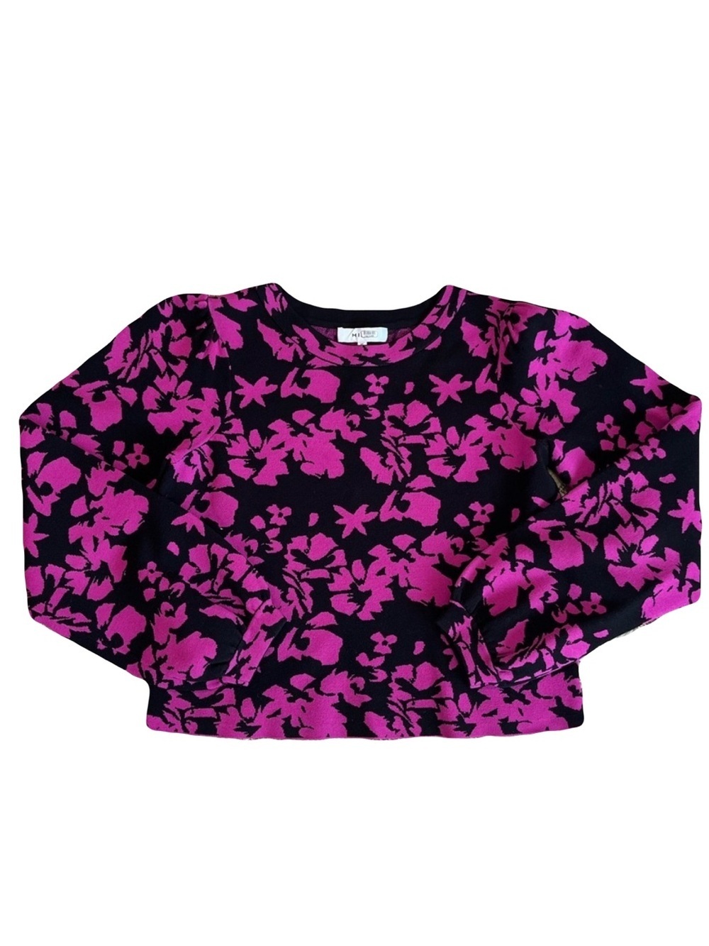 Milly Floral Sweater Black Magenta Bold Botanical Dopamine Dressing Maximalist